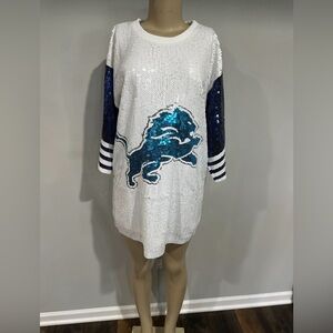 Detroit Lions shirt size large dress women sweatshirt dress new sequin glitter